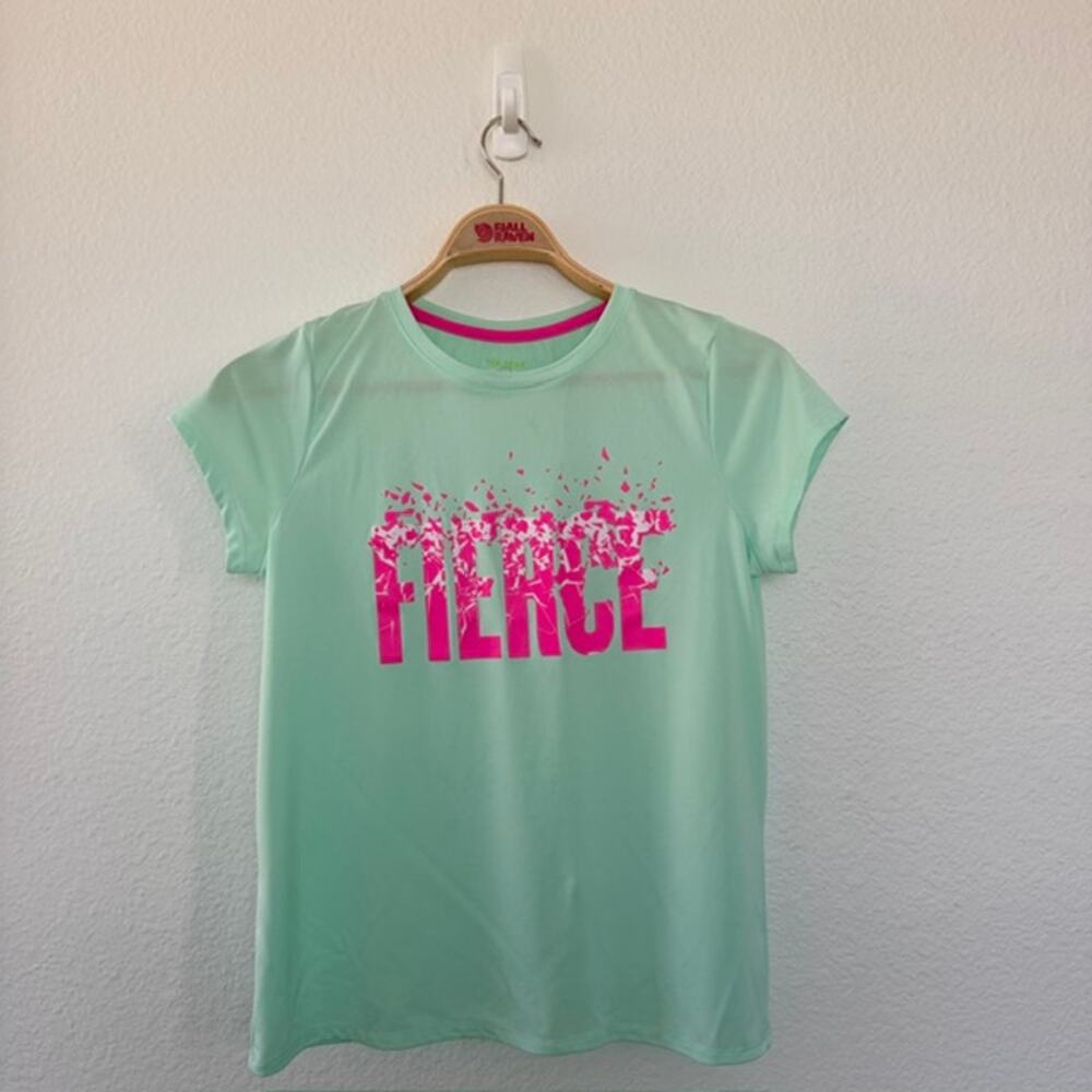 Tek Gear Tee Shirt Girl's XXL (18-20) Honeydew Melon Green "FIERCE" Pink